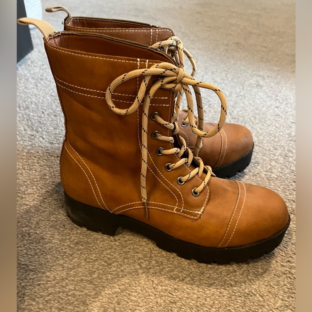 Carmel color combat boots